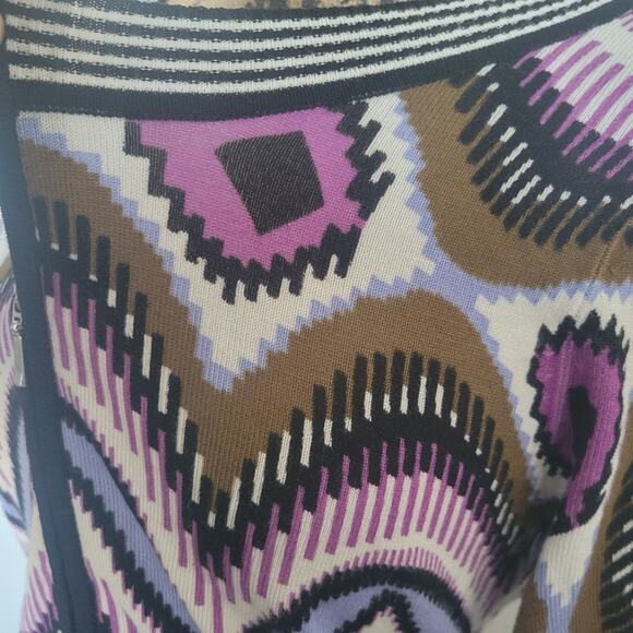 Medium Midnight Velvet zipper cardigan sweater purple tan and white pattern - Picture 2 of 4